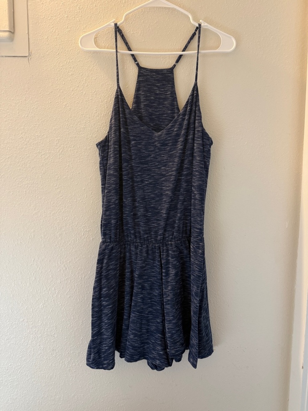 Blue Space-Dyed Sleeveless Romper with Racerback